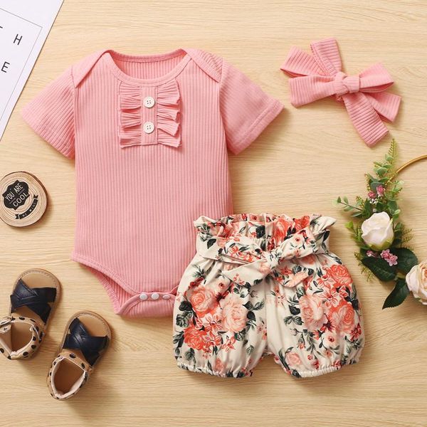 3pcs baby summer clothing infant born girl short sleeve ribbed bodysuit floral shorts headband outfit clothes sets, White
3pcs baby summer clothing infant born girl short sleeve ribbed bodysuit floral shorts headband outfit clothes sets, White