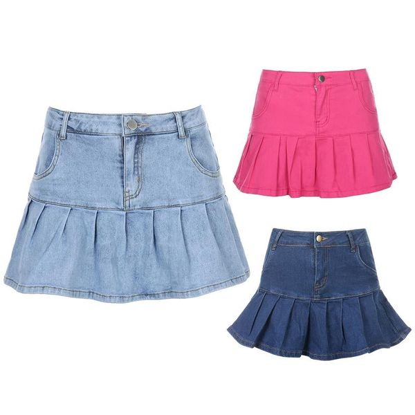 skirts women high waist pleated ruffles mini denim skater skirt harajuku solid color lolita summer slim a-line swing jeans streetw, Black 
skirts women high waist pleated ruffles mini denim skater skirt harajuku solid color lolita summer slim a-line swing jeans streetw, Black