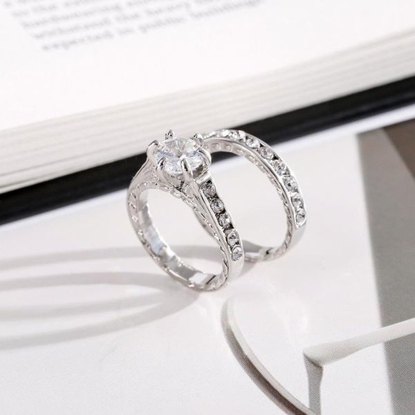 wedding rings ring women's fashion classic six prongs inlaid white zircons full circle diamonds engagement set, Slivery;golden
wedding rings ring women's fashion classic six prongs inlaid white zircons full circle diamonds engagement set, Slivery;golden