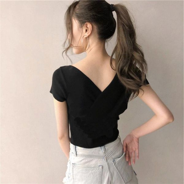 women's t-shirt summer short slim 2021 cropped short-sleeved v-neck bottoming shirt tide, White
women's t-shirt summer short slim 2021 cropped short-sleeved v-neck bottoming shirt tide, White