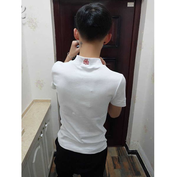 w2055 new social spirit guy half high collar solid white short sleeve t-shirt men's youth trend half sleeve, White;black
w2055 new social spirit guy half high collar solid white short sleeve t-shirt men's youth trend half sleeve, White;black