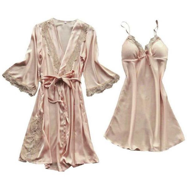 women's sleepwear 2pcs/set loose elegant lace bridal soft silky women robe lightweight long wedding ladies solid half sleeve night wais, Black;red
women's sleepwear 2pcs/set loose elegant lace bridal soft silky women robe lightweight long wedding ladies solid half sleeve night wais, Black;red