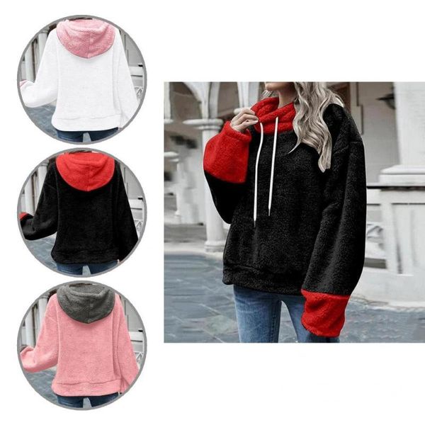 women's hoodies & sweatshirts hoodie trendy coat loose patchwork color drawstring fluffy sweatshirt ladies clothing, Black 
women's hoodies & sweatshirts hoodie trendy coat loose patchwork color drawstring fluffy sweatshirt ladies clothing, Black