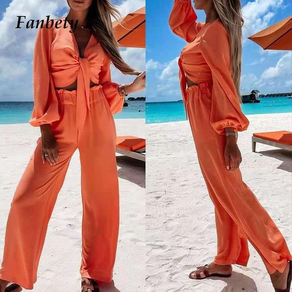 women's two piece pants 2021 summer beach bandage v-neck + long suits fashion lace-up design drape blouses casual women set outfits, White
women's two piece pants 2021 summer beach bandage v-neck + long suits fashion lace-up design drape blouses casual women set outfits, White