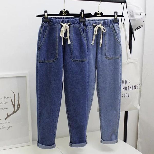 women's jeans vintage drawstring loose big pocket casual denim trousers women spring autumn ankle-length pants elastic high waist, Blue
women's jeans vintage drawstring loose big pocket casual denim trousers women spring autumn ankle-length pants elastic high waist, Blue