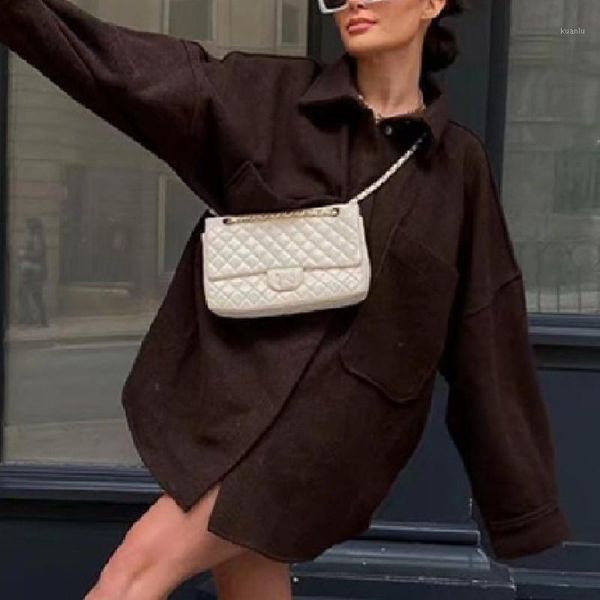 women's jackets zxqj women solid woolen pocket jacket 2021 autumn fashion ladies covered button lapel loose streetwear female oversze o, Black;brown
women's jackets zxqj women solid woolen pocket jacket 2021 autumn fashion ladies covered button lapel loose streetwear female oversze o, Black;brown