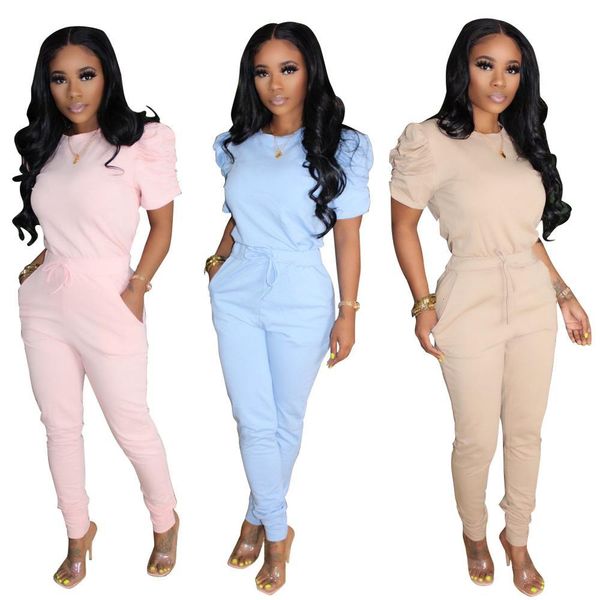 women's tracksuits casual streetwear set fashionable solid color round neck short sleeve t-shirt slim pants 2 two-piece 71qh, Gray 
women's tracksuits casual streetwear set fashionable solid color round neck short sleeve t-shirt slim pants 2 two-piece 71qh, Gray