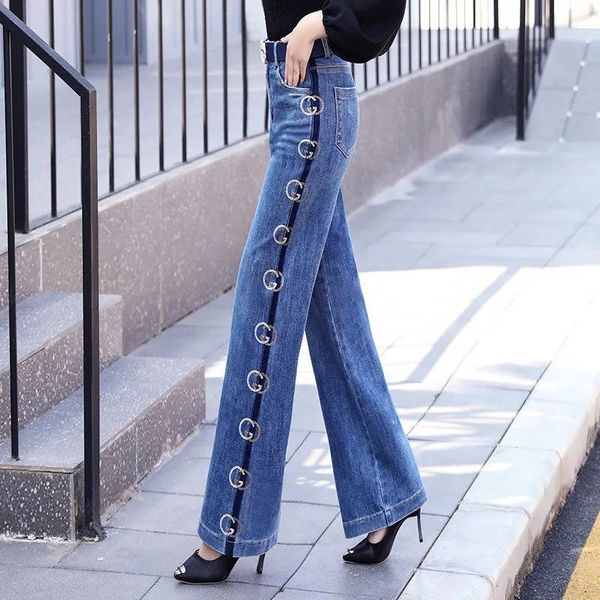 women's jeans diamond-embedded wide-leg high waist drape micro-pull slim-fit straight trousers spring and autumn 2021, Blue
women's jeans diamond-embedded wide-leg high waist drape micro-pull slim-fit straight trousers spring and autumn 2021, Blue