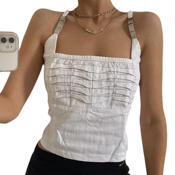 women's tanks & camis women summer tank , metal decorative ruffled-chest sleeveless strappy vest for girls, white
women's tanks & camis women summer tank , metal decorative ruffled-chest sleeveless strappy vest for girls, white
