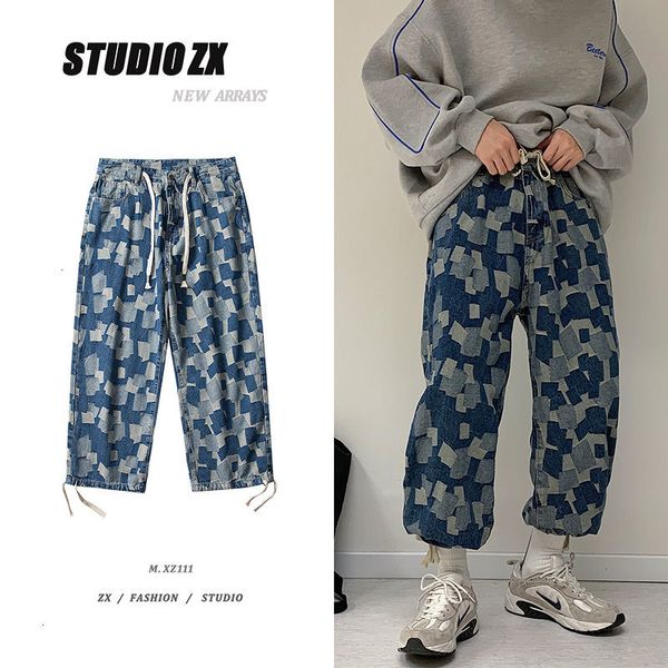 2021 new plaid men's fashion retro casual wide leg jeans men streetwear hip-hop straight drawstring denim trousers mens pw9d, Blue
2021 new plaid men's fashion retro casual wide leg jeans men streetwear hip-hop straight drawstring denim trousers mens pw9d, Blue
