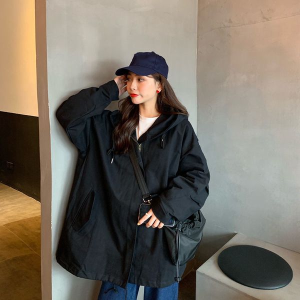 two piece dress korean autumn winter ins hong kong style work coat female student loose hooded windbreaker college clls, White
two piece dress korean autumn winter ins hong kong style work coat female student loose hooded windbreaker college clls, White