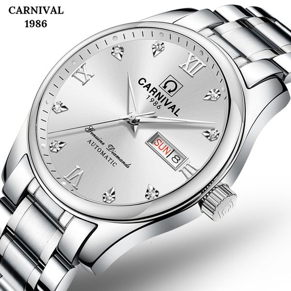 carnaval mark men watch automatic mechanical watches men fashion business car date pulse hand uur 25 ruby movement, Slivery;brown
carnaval mark men watch automatic mechanical watches men fashion business car date pulse hand uur 25 ruby movement, Slivery;brown