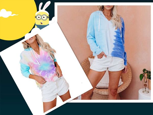 autumn and winter women's tie dyed hooded sweater loose gradient long sleeve top, White
autumn and winter women's tie dyed hooded sweater loose gradient long sleeve top, White