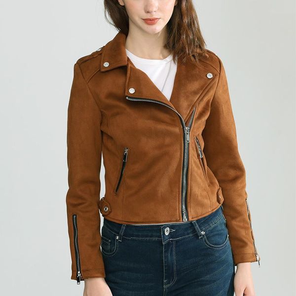 women's leather & faux trendy autumn women suede short jacket moto biker streetwear zipper turn down collar coat warm outwear, Black
women's leather & faux trendy autumn women suede short jacket moto biker streetwear zipper turn down collar coat warm outwear, Black