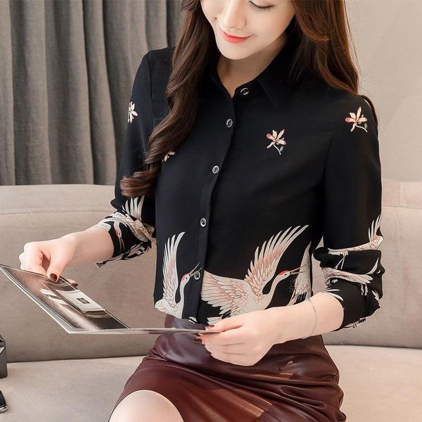 women's blouses & shirts spring print women elegant ol long sleeve office lady turn-down collar slim shirt female black blouse dd2431, White
women's blouses & shirts spring print women elegant ol long sleeve office lady turn-down collar slim shirt female black blouse dd2431, White