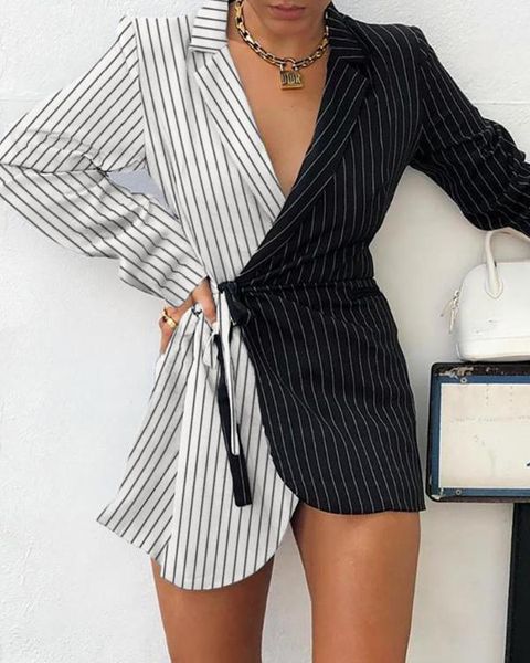 retro personality black and white stripe color matching suit coat women's suits & blazers, White;black
retro personality black and white stripe color matching suit coat women's suits & blazers, White;black