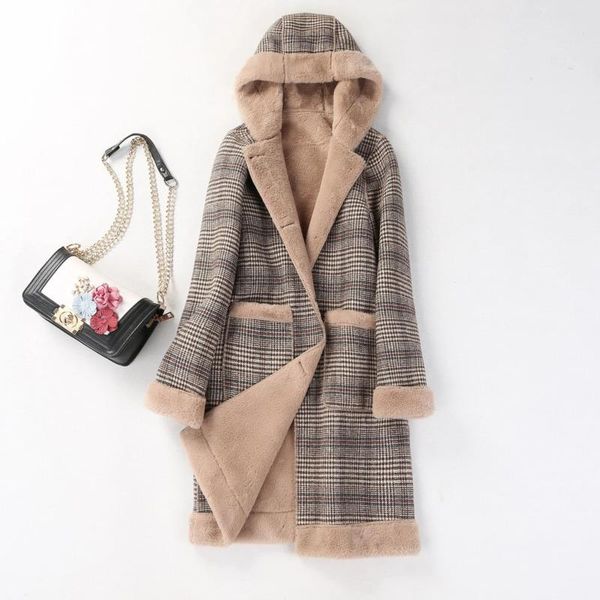 women's mid-length woolen coat 2021 autumn winter new fashion thicken warm integration of fur coat houndstooth vintage tweed top, Black
women's mid-length woolen coat 2021 autumn winter new fashion thicken warm integration of fur coat houndstooth vintage tweed top, Black