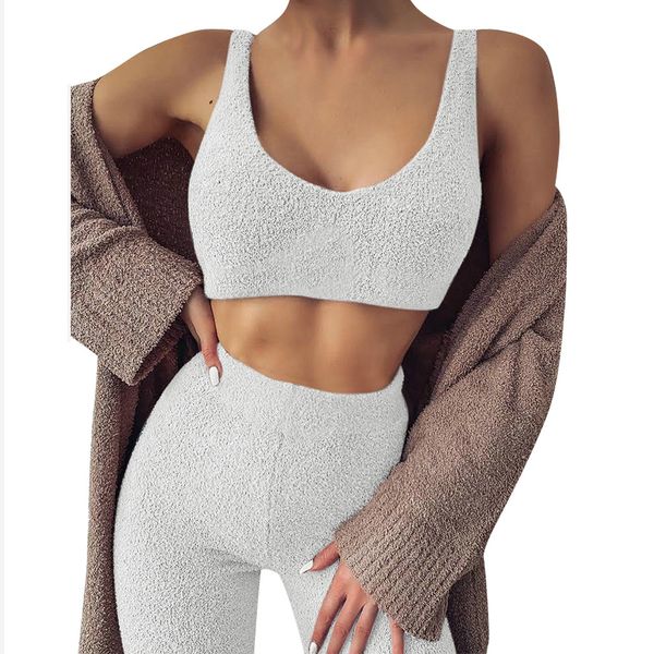 2021 new plush 2 piece set women autumn sling sleeveless v-neck solid short tanks+elastic high waist slim hips pencil pant home sets 7n, White;black
2021 new plush 2 piece set women autumn sling sleeveless v-neck solid short tanks+elastic high waist slim hips pencil pant home sets 7n, White;black