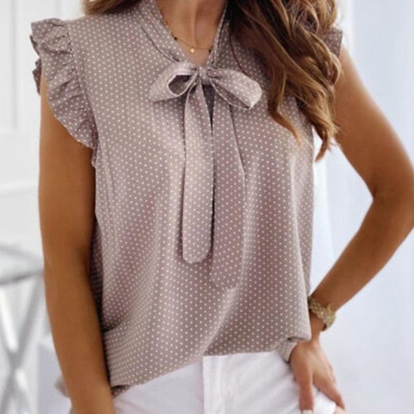 women's blouses & shirts 2021 summer women fashion sleeveless ruffles bow collar dot blouse casual lace blusas mujer, White
women's blouses & shirts 2021 summer women fashion sleeveless ruffles bow collar dot blouse casual lace blusas mujer, White