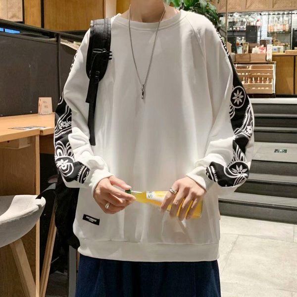 men's hoodies & sweatshirts cashew flower round neck sweater autumn 2021 hong kong style ins trend all-match loose top, Black 
men's hoodies & sweatshirts cashew flower round neck sweater autumn 2021 hong kong style ins trend all-match loose top, Black