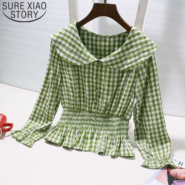 spring sweet hipster plaid doll collar all-match shirt long sleeve high waist slim ruffles upper garment women 8928 50 210527, White
spring sweet hipster plaid doll collar all-match shirt long sleeve high waist slim ruffles upper garment women 8928 50 210527, White