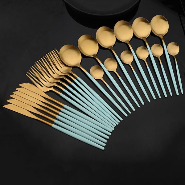 dinnerware sets 24pcs/6set matte mint green stainless steel cutlery set gold silverware tableware fork knife spoon christmas gift
dinnerware sets 24pcs/6set matte mint green stainless steel cutlery set gold silverware tableware fork knife spoon christmas gift