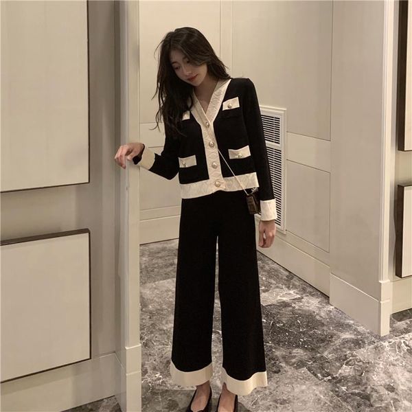 women's two piece pants philosophy cardigans suit knitted long sleeve v-neck single breasted sweater trousers elegant korean office set, White
women's two piece pants philosophy cardigans suit knitted long sleeve v-neck single breasted sweater trousers elegant korean office set, White