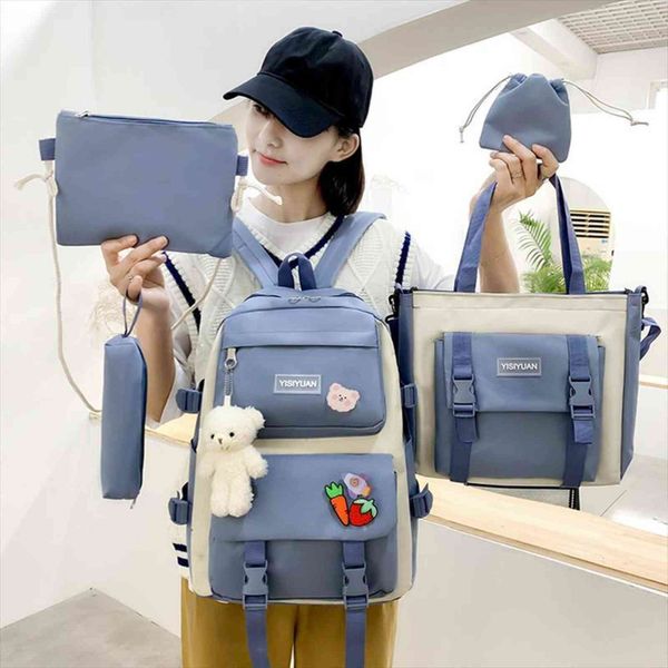 5pcs set korean color blocking backpacks canvas print school rucksack teenager girls travel mochila students schoolbag clutches
5pcs set korean color blocking backpacks canvas print school rucksack teenager girls travel mochila students schoolbag clutches
