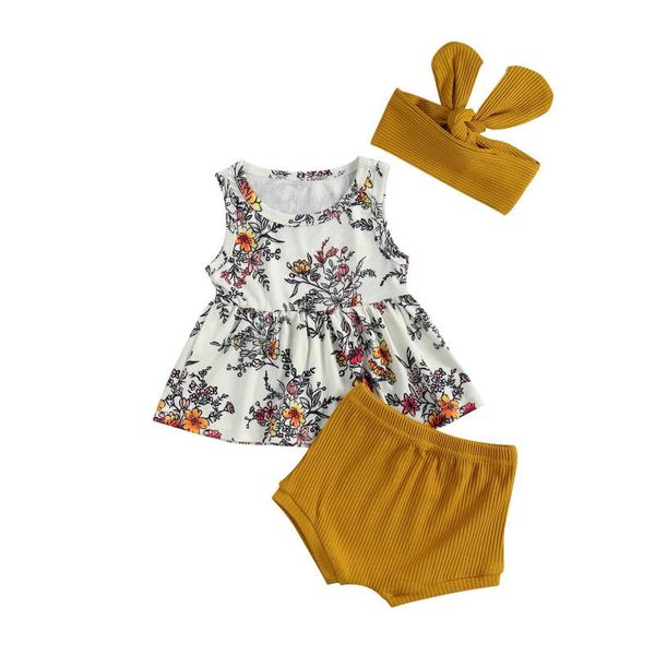 clothing sets three piece baby girl\u2021s clothes fashion flower print sleeveless and solid color short pants with headband summer 202, White
clothing sets three piece baby girl\u2021s clothes fashion flower print sleeveless and solid color short pants with headband summer 202, White