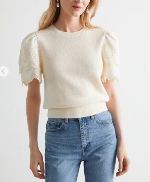 2021 autumn fall short sleeve round neck cream solid color knitted lace panelled pullover style knitted tees women fashion knits g1211052, White
2021 autumn fall short sleeve round neck cream solid color knitted lace panelled pullover style knitted tees women fashion knits g1211052, White