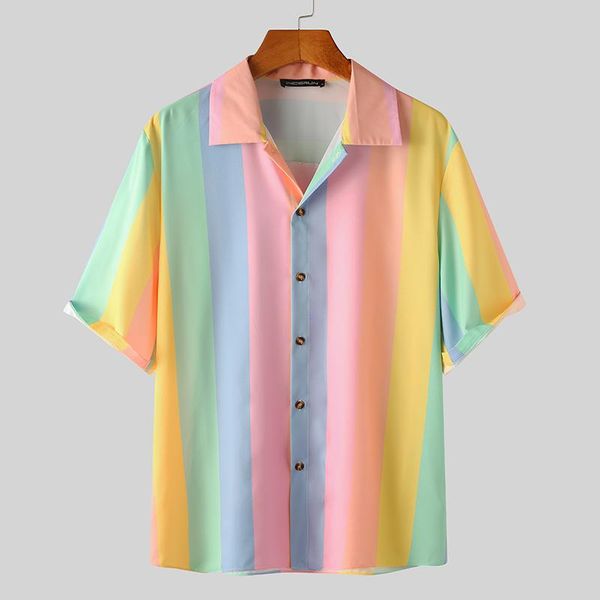 men's casual shirts summer men shirt colorful striped short sleeve lapel button blouse fashion streetwear hawaiian s-5xl, White;black
men's casual shirts summer men shirt colorful striped short sleeve lapel button blouse fashion streetwear hawaiian s-5xl, White;black