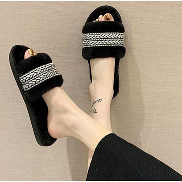 slippers women winter ladies rhinestone chain warm plush open toe home cotton shoes female fashion indoor flats women's footwear, Black
slippers women winter ladies rhinestone chain warm plush open toe home cotton shoes female fashion indoor flats women's footwear, Black