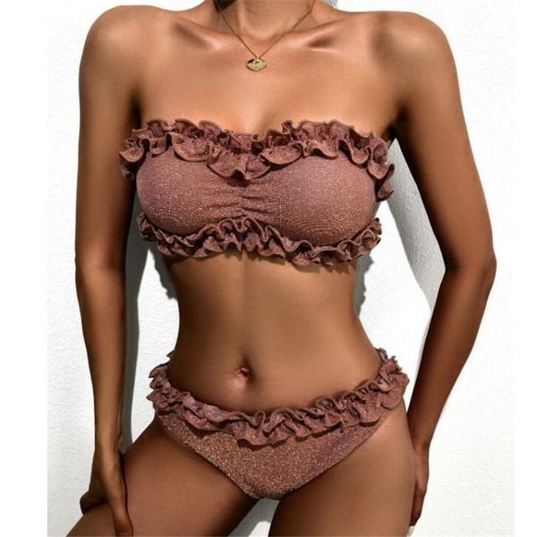 one-piece suits 2 pieces women summer beach bathing suit solid ruffled sleeveless strapless tube low waist panties swimsuit swimwear
one-piece suits 2 pieces women summer beach bathing suit solid ruffled sleeveless strapless tube low waist panties swimsuit swimwear