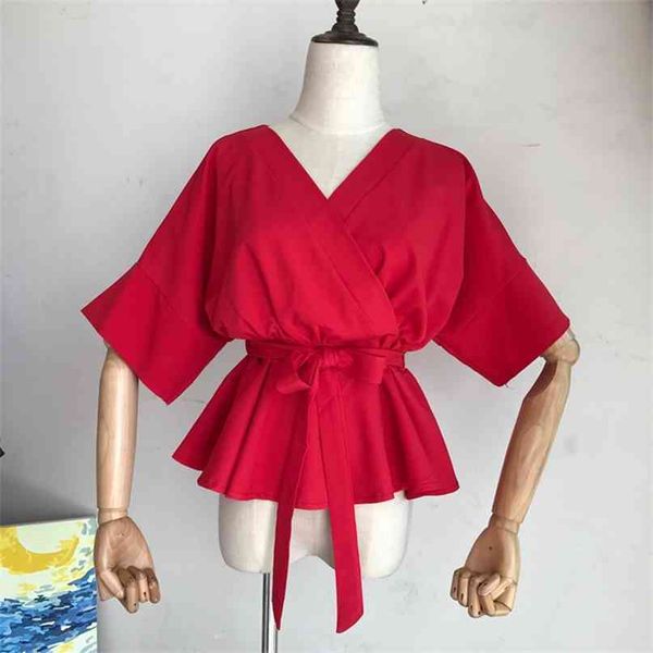 women summer v - neck short-sleeved slim waist chiffon blouse shirt lady ruffle thin short c742 210527, White
women summer v - neck short-sleeved slim waist chiffon blouse shirt lady ruffle thin short c742 210527, White