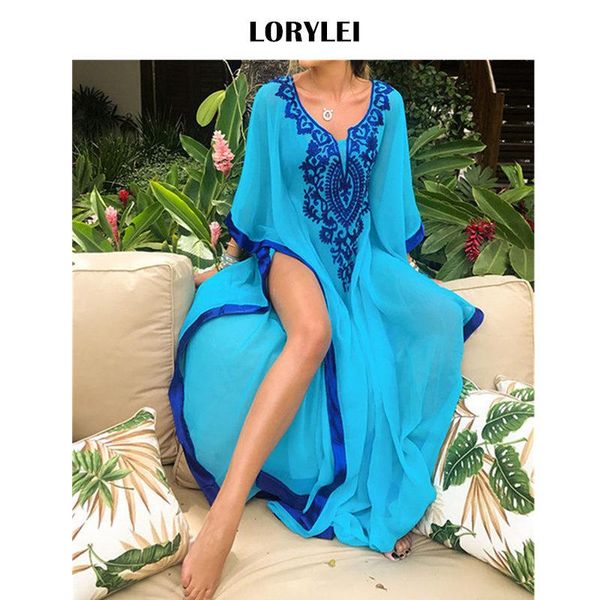 2021 blue bohemian embroidered women beachwear cover-ups side split long beach kaftan summer dress swimsuit cover up n746, White;black
2021 blue bohemian embroidered women beachwear cover-ups side split long beach kaftan summer dress swimsuit cover up n746, White;black