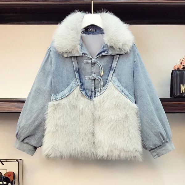 women's jackets superaen fall winter denim patchwork single breasted fur jacket coat plus size cotton oversize women outerwear, Black;brown
women's jackets superaen fall winter denim patchwork single breasted fur jacket coat plus size cotton oversize women outerwear, Black;brown