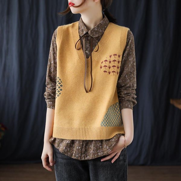 women v neck sleeveless print womens sweaters floral knitted cotton spring soft clothes vintage 5 color, White;black
women v neck sleeveless print womens sweaters floral knitted cotton spring soft clothes vintage 5 color, White;black