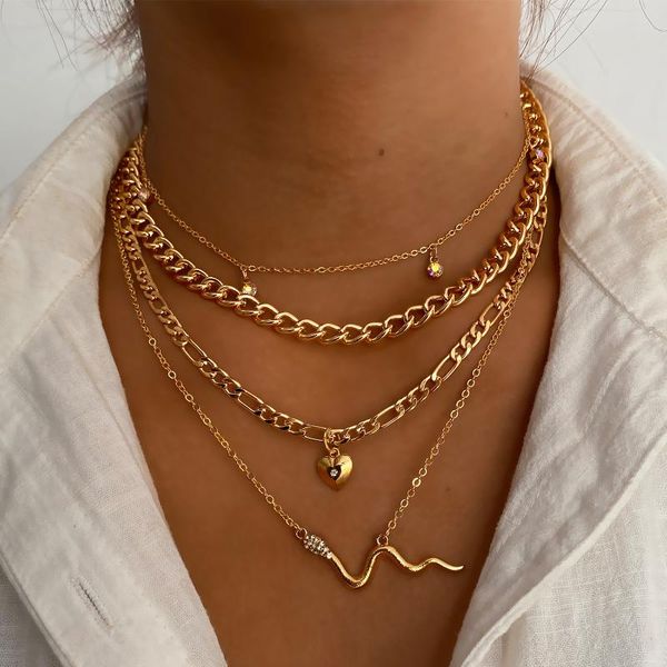 pendant necklaces women vintage multilayer snake necklace chains fashion love with crystal female big thick choker jewlery set, Silver
pendant necklaces women vintage multilayer snake necklace chains fashion love with crystal female big thick choker jewlery set, Silver