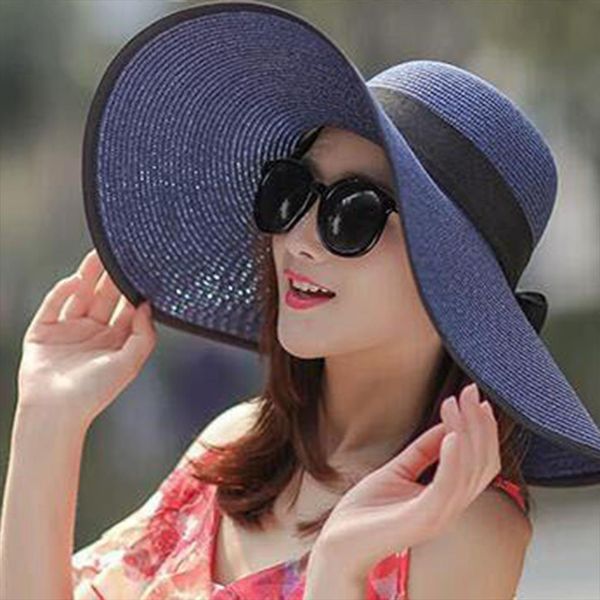 outdoors women foldable big brim straw hat girls bowknot floppy wide beach cap female solid casual summer sunhats, Blue;gray
outdoors women foldable big brim straw hat girls bowknot floppy wide beach cap female solid casual summer sunhats, Blue;gray