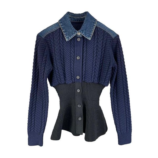 women's wool & blends 2021 women sweater denim stitching patchwork ladies knitted cardigans vintage long sleeve slim thin female autumn, Black
women's wool & blends 2021 women sweater denim stitching patchwork ladies knitted cardigans vintage long sleeve slim thin female autumn, Black