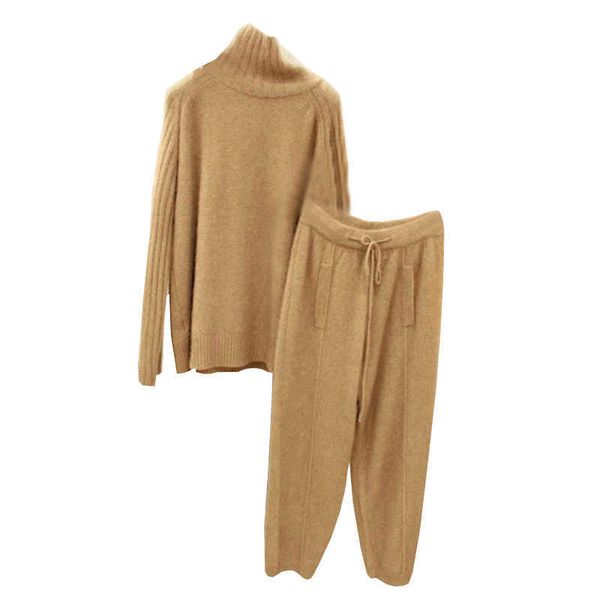 autumn winter knitted pullover sweater + casual carrot pants two-piece suit female set chic outwear 210531, White 
autumn winter knitted pullover sweater + casual carrot pants two-piece suit female set chic outwear 210531, White