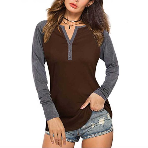 women's long sales sleeve v-neck button loose casual tunic t-shirt, White 
women's long sales sleeve v-neck button loose casual tunic t-shirt, White