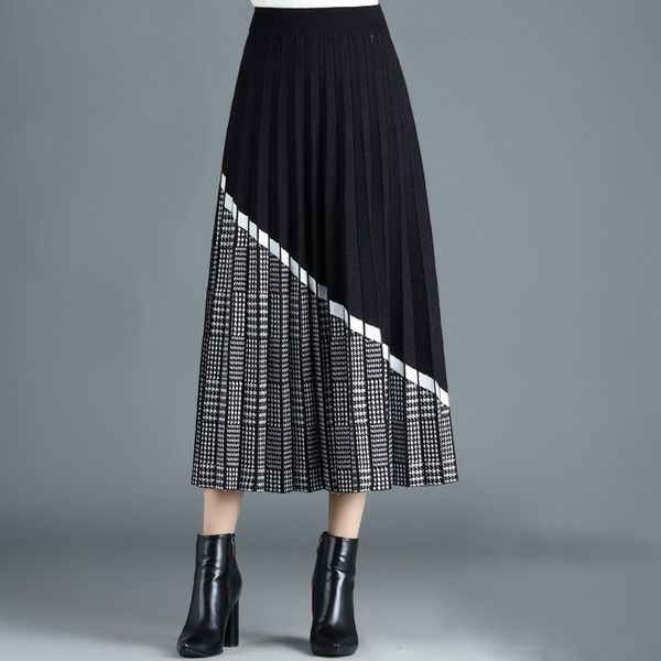 banulin autumn winter thick warm luxury houndstooth long knit women stripe a-line pleated skirt chic knitted sweater femme 210603, Black
banulin autumn winter thick warm luxury houndstooth long knit women stripe a-line pleated skirt chic knitted sweater femme 210603, Black