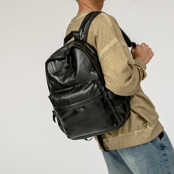 backpack men's pu leather lapbag solid color travel casual black multifunctional school 2022
backpack men's pu leather lapbag solid color travel casual black multifunctional school 2022