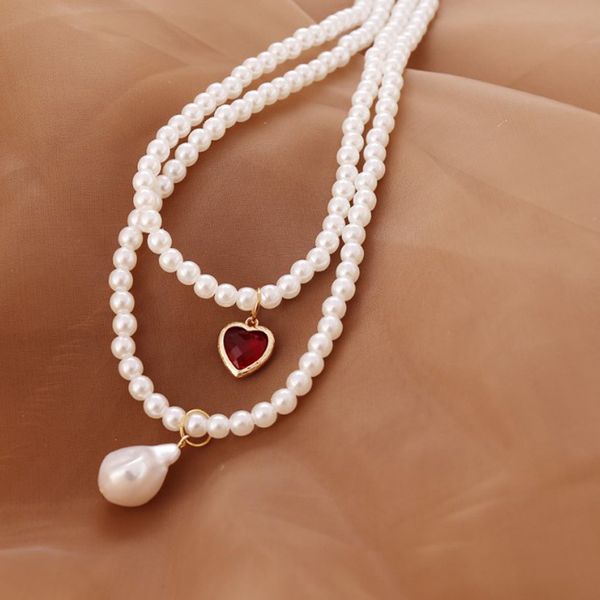 valentine's gift retro geometry heart shaped ruby pendant baroque imitation pearl short clavicle necklace for women bride jewelry, Silver
valentine's gift retro geometry heart shaped ruby pendant baroque imitation pearl short clavicle necklace for women bride jewelry, Silver