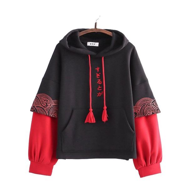 women's hoodies & sweatshirts japan style letter embroidery fleece women patchwork drawstring hooded sweatshirt 2021 winter female pull, Black
women's hoodies & sweatshirts japan style letter embroidery fleece women patchwork drawstring hooded sweatshirt 2021 winter female pull, Black