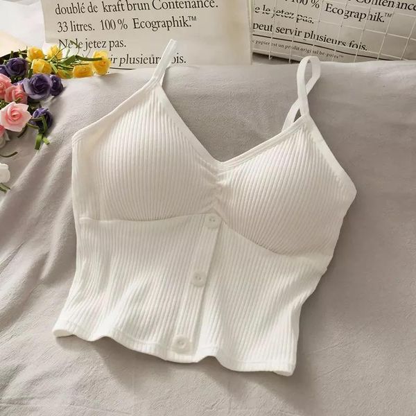 women's tanks & camis women solid color sling tank fashion wild button knitted outer wear thin v-neck with removable chest pad, White
women's tanks & camis women solid color sling tank fashion wild button knitted outer wear thin v-neck with removable chest pad, White