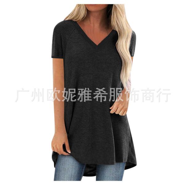 2021 spring new solid color casual large v-neck loose fitting pullover short sleeve t-shirt, White
2021 spring new solid color casual large v-neck loose fitting pullover short sleeve t-shirt, White