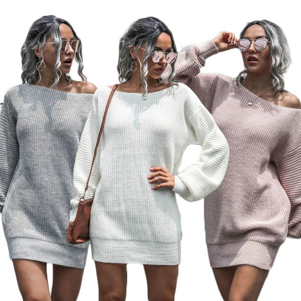 2021 new solid color knitted sweater es for women off shoulder lantern sleeve autumn office lady fashion casual clothes streetwear pftg, Black;gray
2021 new solid color knitted sweater es for women off shoulder lantern sleeve autumn office lady fashion casual clothes streetwear pftg, Black;gray