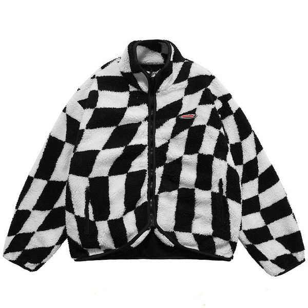 men's jackets men lamb wool padded harajuku fleece thick warm coat oversized couple black white diamond printed jacket, Black;brown
men's jackets men lamb wool padded harajuku fleece thick warm coat oversized couple black white diamond printed jacket, Black;brown